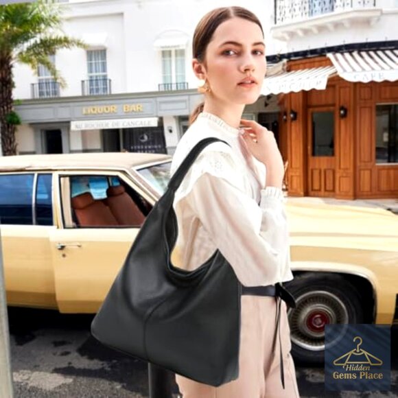 Medium Slouchy Hobo Bag Soft Faux Leather Shoulder Tote Work Travel - Picture 2 of 7